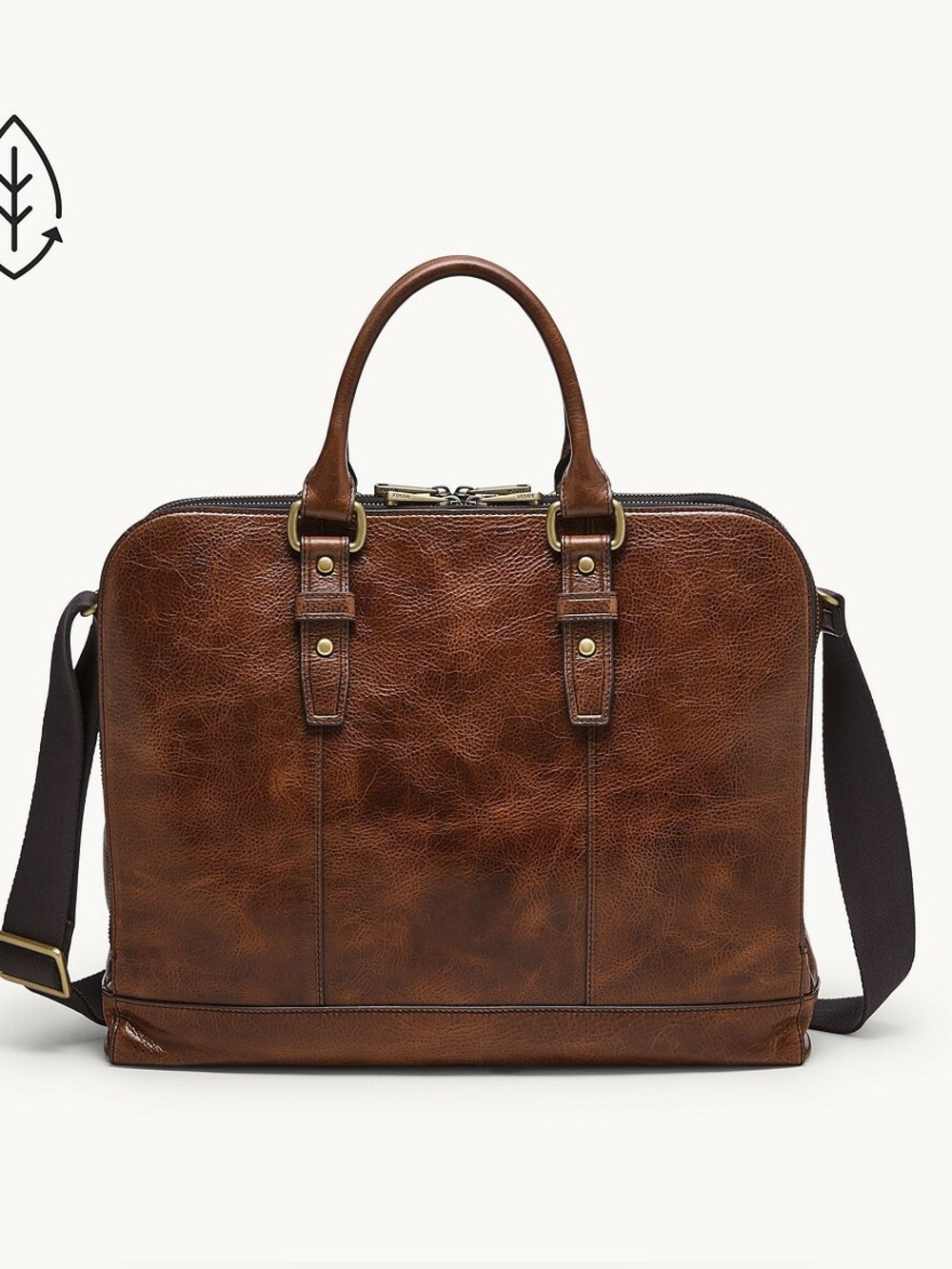 Fossil Dillon Brown Leather Pilot Bag Business Bag Weekender with Dust Bag Strap